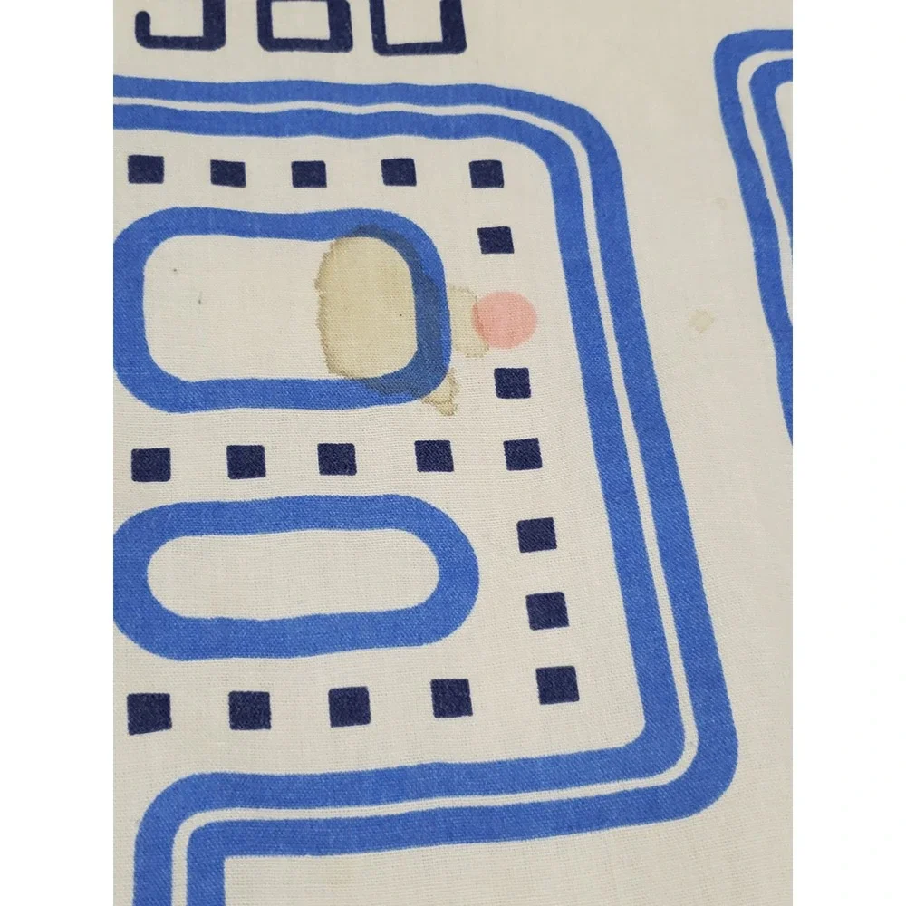Vintage Danville 1980s White Blue Pac-Man Ghosts Fabric Twin Flat Sheet Gamer
